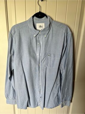 Lacoste Men’s Pale Blue Button-Down Shirt with Chest Pocket - XL